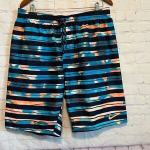 Nike Swim Trunks Repel Shorts Mens XL Mesh Lined Drawstring Blue Stripe Tie Dye
